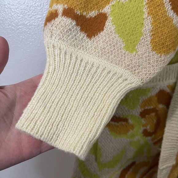 FREE PEOPLE Bloom Cardi Sweater Size Small Floral Ivory Yellow Bold Boho Chic - Picture 3 of 8